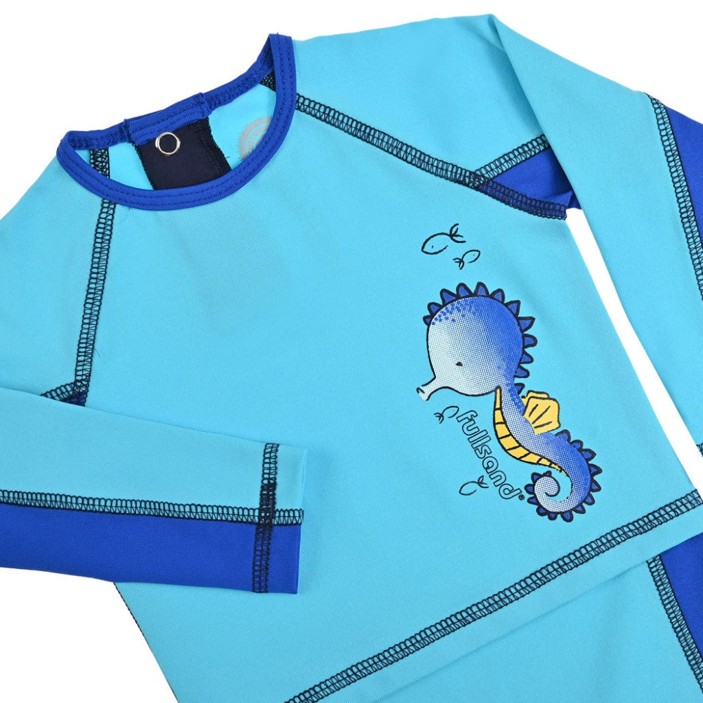 trajes de baño con mangas tipo short para natacion con UPF50+ bodysuirt para bebe niños con proteccion solar fullsand