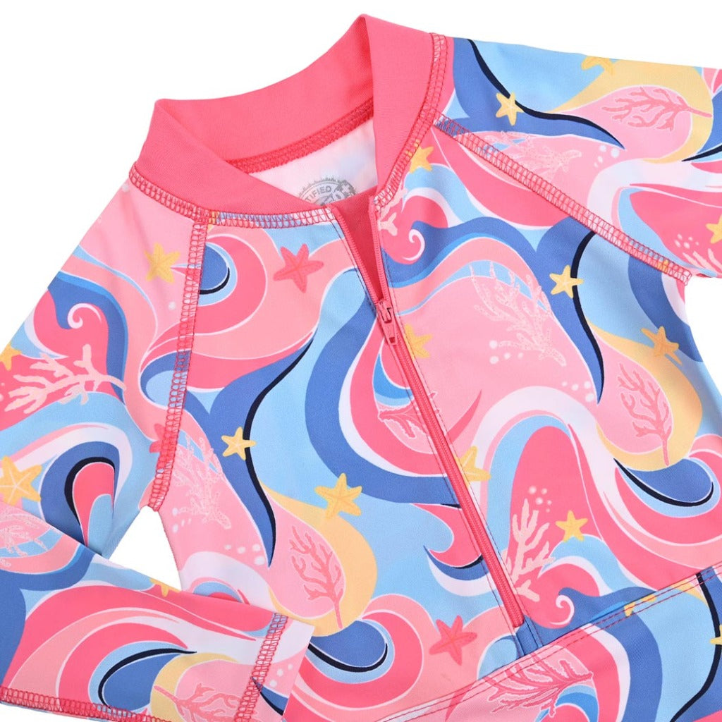 trajes de baño con mangas tipo short para natacion con UPF50+ bodysuirt para niñas 1 a 4 años preescolar con proteccion solar fullsand