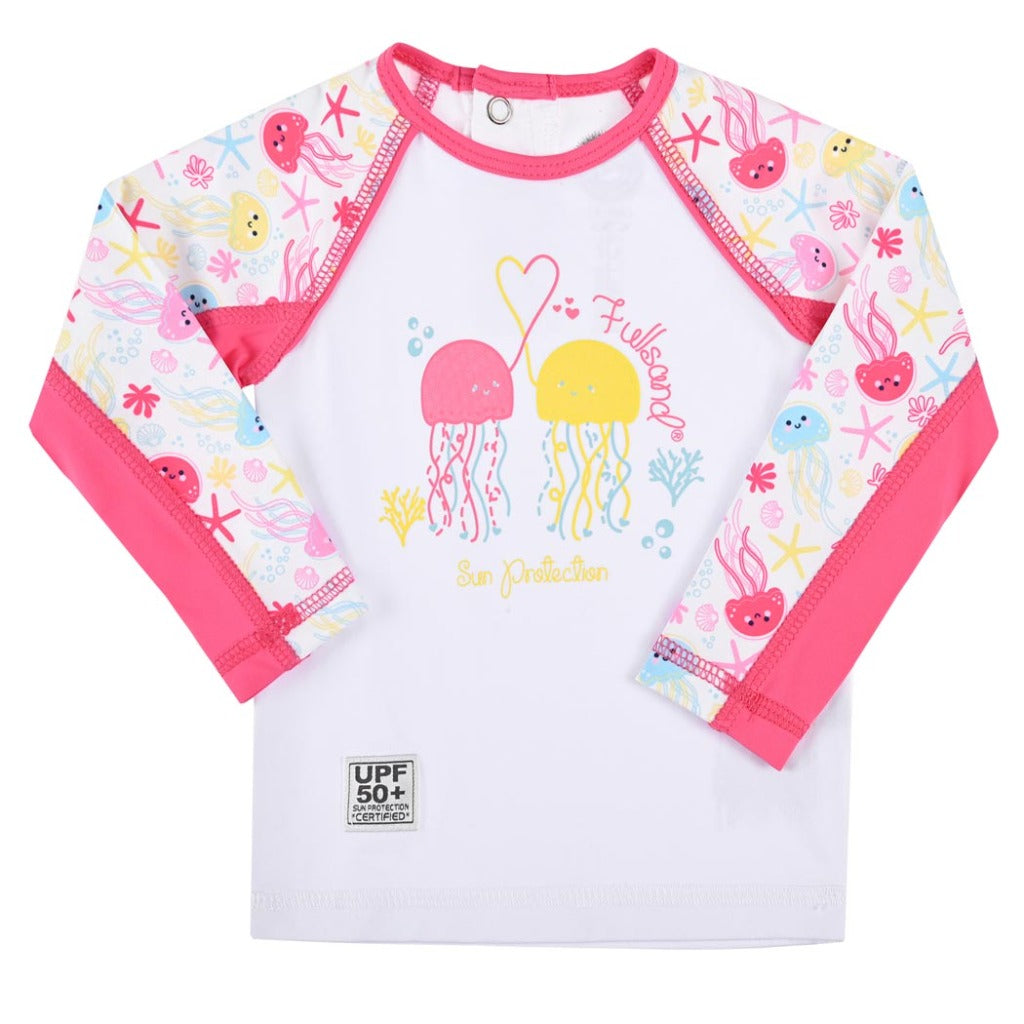 playeras para nadar manga larga bebe niña tipo wetshirt con protección solar certificadas con UPF50+ y recomendada por skin cancer fullsand