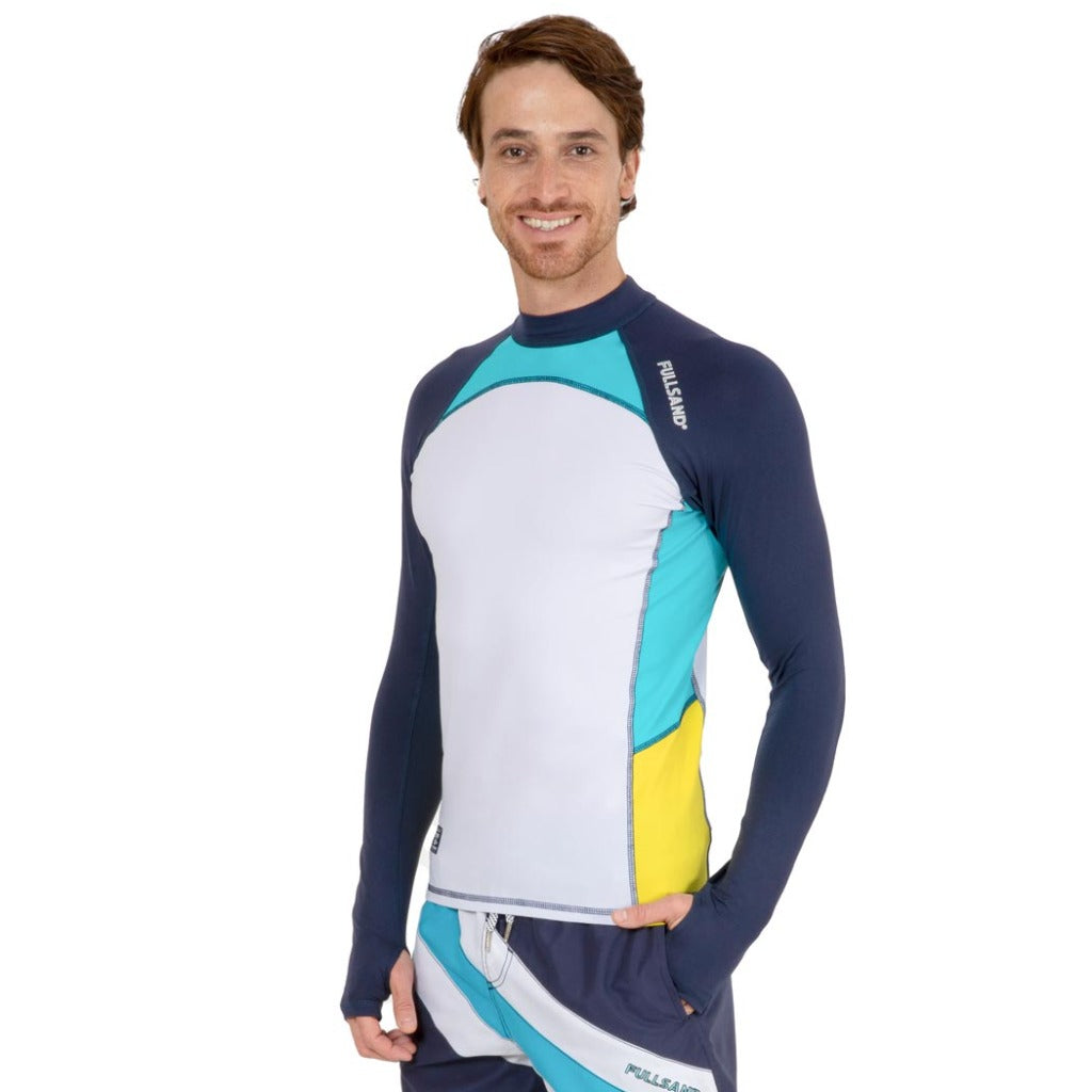 playeras para nadar manga larga hombre tipo wetshirt con protección solar certificadas con UPF50+ y recomendada por skin cancer fullsand