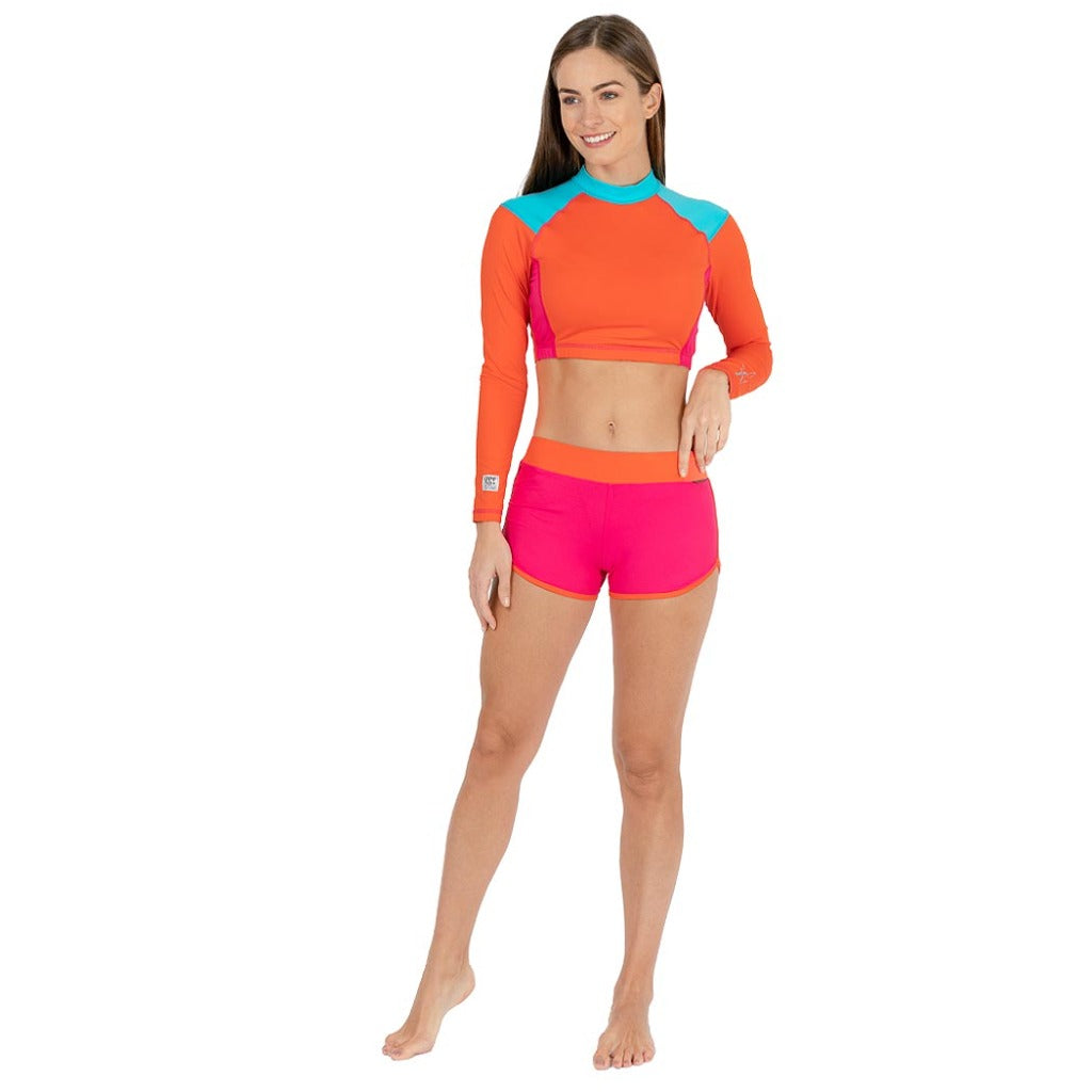 crop top manga lagar mujer con filtro solar tenologia UPF50+ contra rayos uv playera corta mujer con protección solar Fullsand