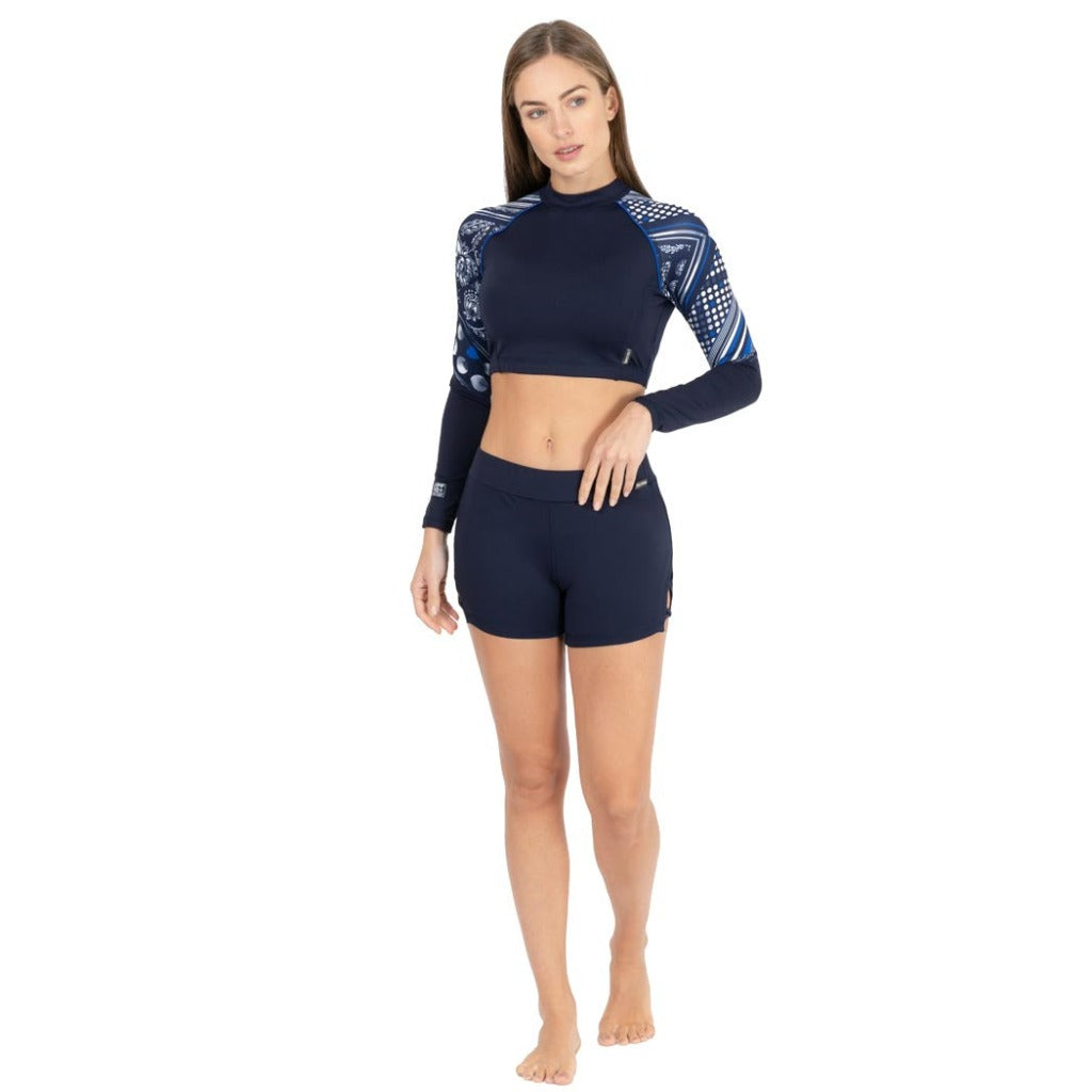 crop top manga lagar mujer con filtro solar tenologia UPF50+ contra rayos uv playera corta mujer con protección solar Fullsand