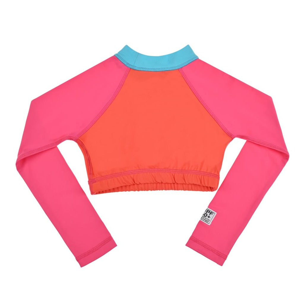 crop top manga larga niña con filtro solar tenologia UPF50+ contra rayos uv playera corta niña con protección solar Fullsand