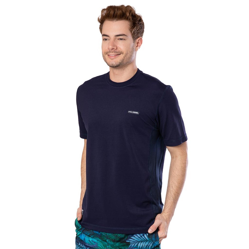 playera con protección solar para hombre manga corta azul marino fullsand